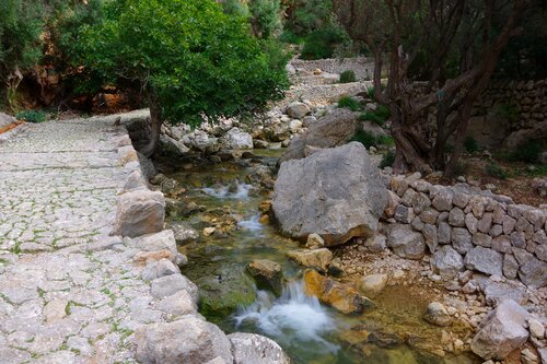 Camino junto al torrente en el Barranc de Biniaraix